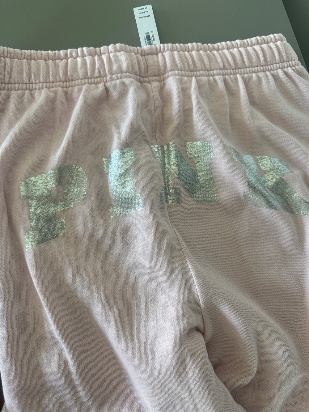 PINK Victoria's Secret Med' Light Pink Joggers with Silver Metallic Logo